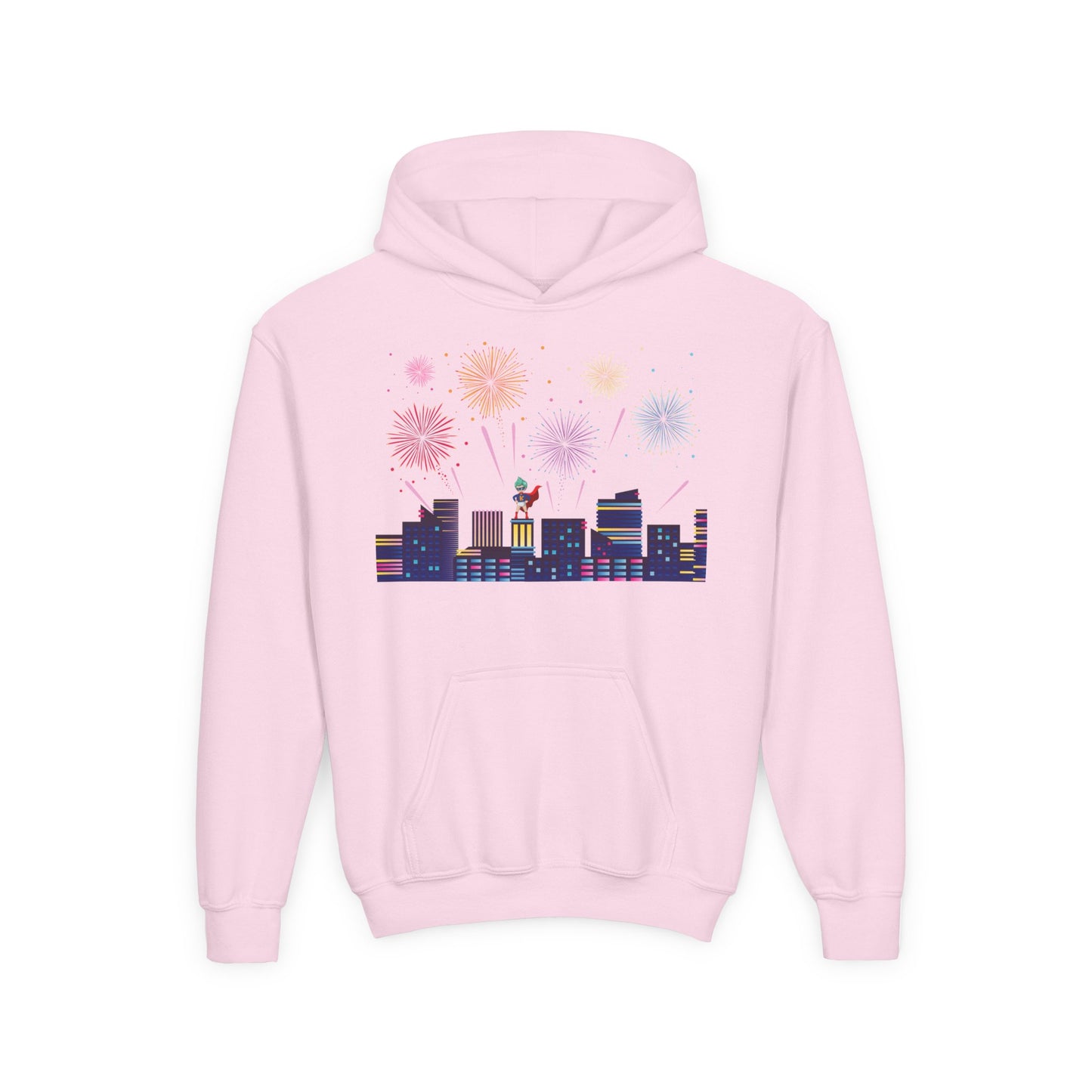Youth Heavy Blend Hooded Sweatshirt - Super kiddo with fireworks