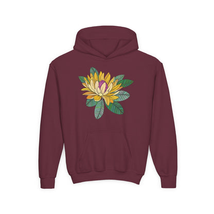 Youth Heavy Blend Hooded Sweatshirt -  Yellow flower Printify