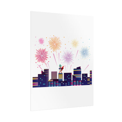 Rolled Posters - Super kiddo with fireworks - [[{"value":"Wonderwear Kid"}]]