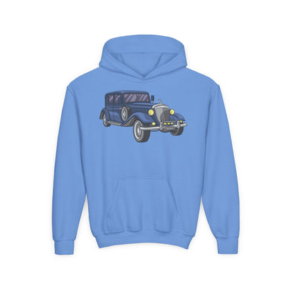 Youth Heavy Blend Hooded Sweatshirt -  vintage retro car Printify