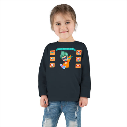 Toddler Long Sleeve Tee - Super kiddo how to brush teeth - [[{"value":"Wonderwear Kid"}]]