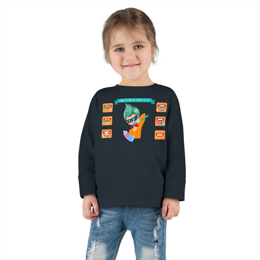 Toddler Long Sleeve Tee - Super kiddo how to brush teeth - [[{"value":"Wonderwear Kid"}]]