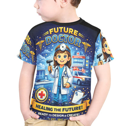 Little Kids' All Over Print Crew Neck T-Shirt - Proud to Serve - Young Patriot - Future Doctor - Female