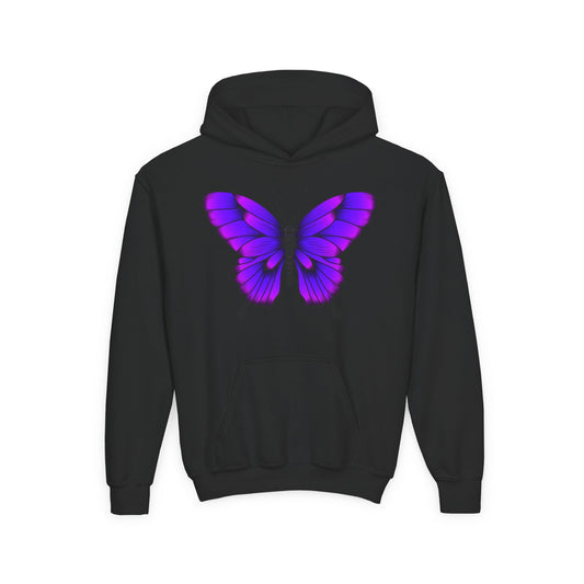 Youth Heavy Blend Hooded Sweatshirt - Tropical purple butterfly Printify