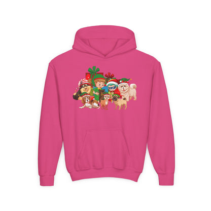Youth Heavy Blend Hooded Sweatshirt - Christmas with super kiddo pet friends without text - [[{"value":"Wonderwear Kid"}]]