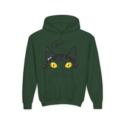 Youth Heavy Blend Hooded Sweatshirt -  Whos there cat Printify