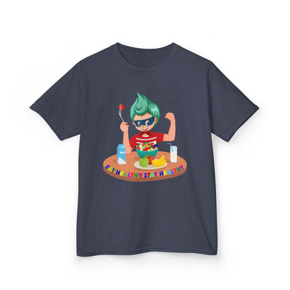 Kids Heavy Cotton™ Tee - super kiddo eating healthy food - [[{"value":"Wonderwear Kid"}]]