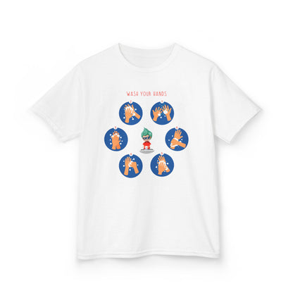 Kids Heavy Cotton™ Tee - Super kiddo teaching how to wash hands - [[{"value":"Wonderwear Kid"}]]