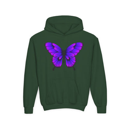 Youth Heavy Blend Hooded Sweatshirt - Tropical purple butterfly Printify
