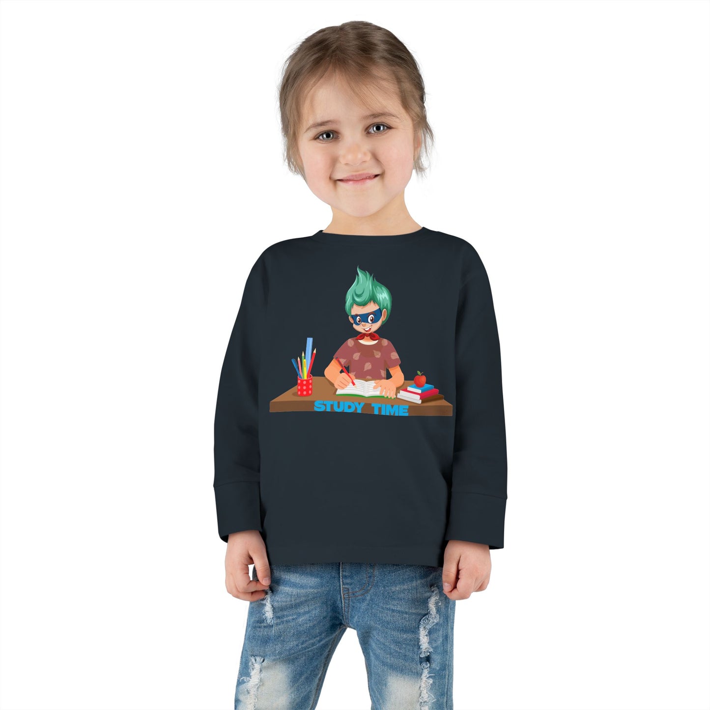 Toddler Long Sleeve Tee - Super kiddo studying - [[{"value":"Wonderwear Kid"}]]