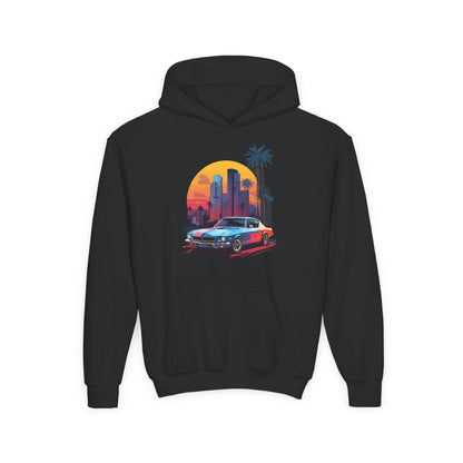 Kids Vintage Car Sunset Hoodie Printify