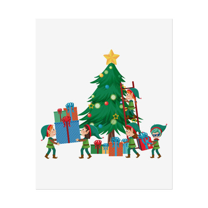 Rolled Posters - Super kiddo putting gifts on christmas tree - [[{"value":"Wonderwear Kid"}]]