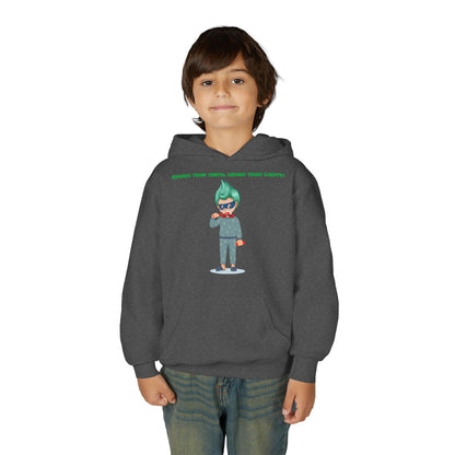 Youth Heavy Blend Hooded Sweatshirt - Super kiddo brushing teeth - [[{"value":"Wonderwear Kid"}]]