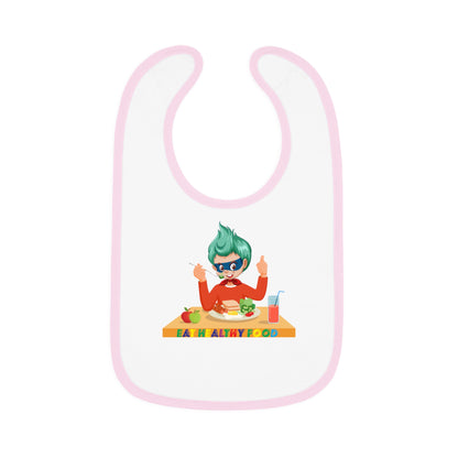 Baby Bib - Super kiddo eating healthy breafast - [[{"value":"Wonderwear Kid"}]]