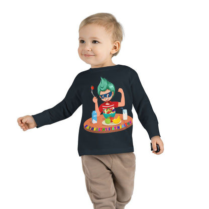 Toddler Long Sleeve Tee - super kiddo eating healthy food - [[{"value":"Wonderwear Kid"}]]
