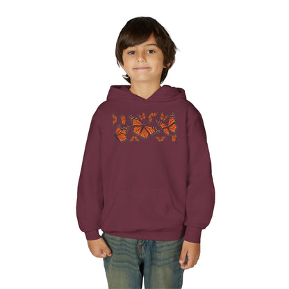 Youth Heavy Blend Hooded Sweatshirt -  Set of orange monarch butterfly Printify