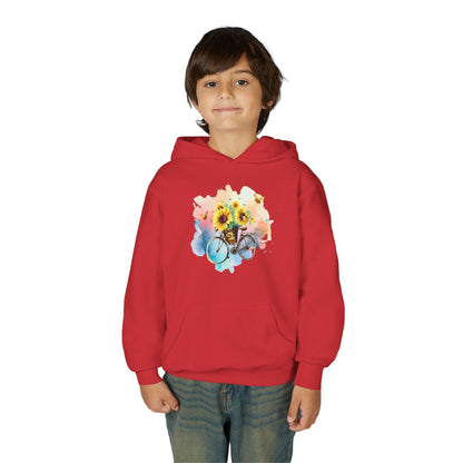 Youth Heavy Blend Hooded Sweatshirt - Sunflower Bicycle Printify