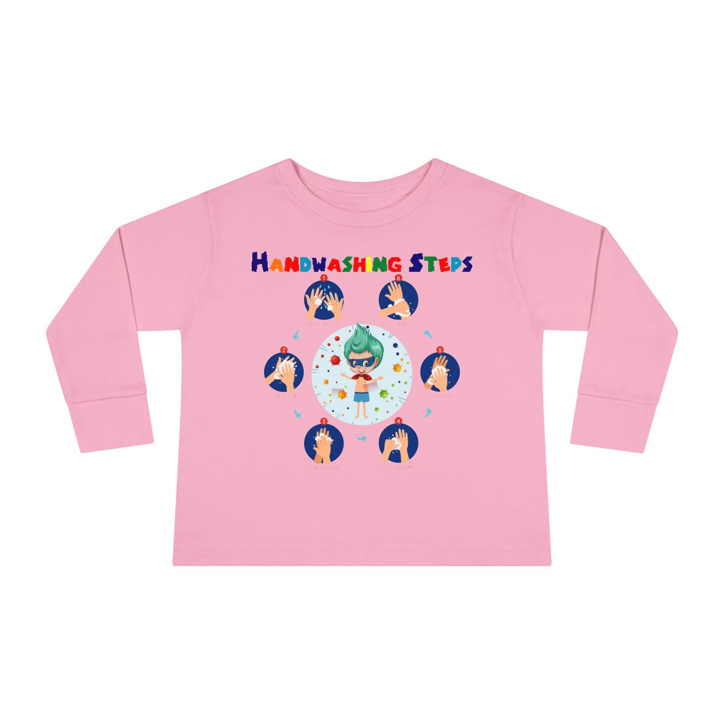 Toddler Long Sleeve Tee - Super kiddo how to wash hand properly - [[{"value":"Wonderwear Kid"}]]