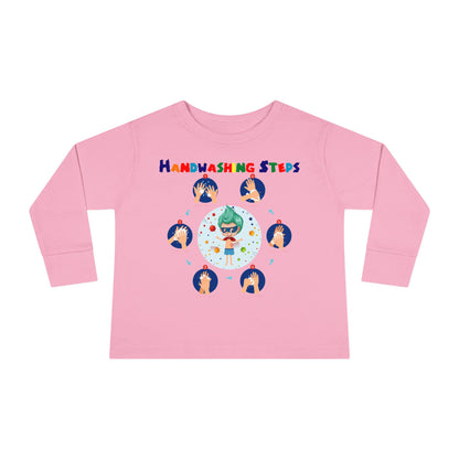 Toddler Long Sleeve Tee - Super kiddo how to wash hand properly - [[{"value":"Wonderwear Kid"}]]