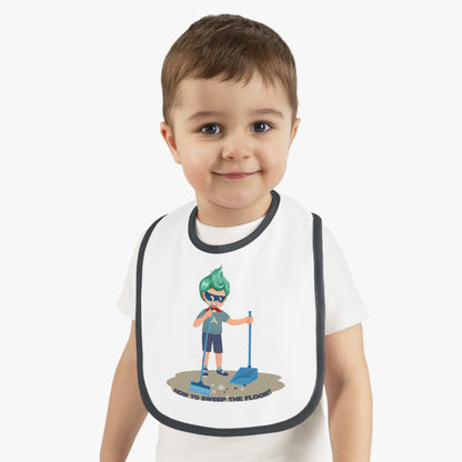 Baby Bib - Super kiddo sweeping floor - [[{"value":"Wonderwear Kid"}]]