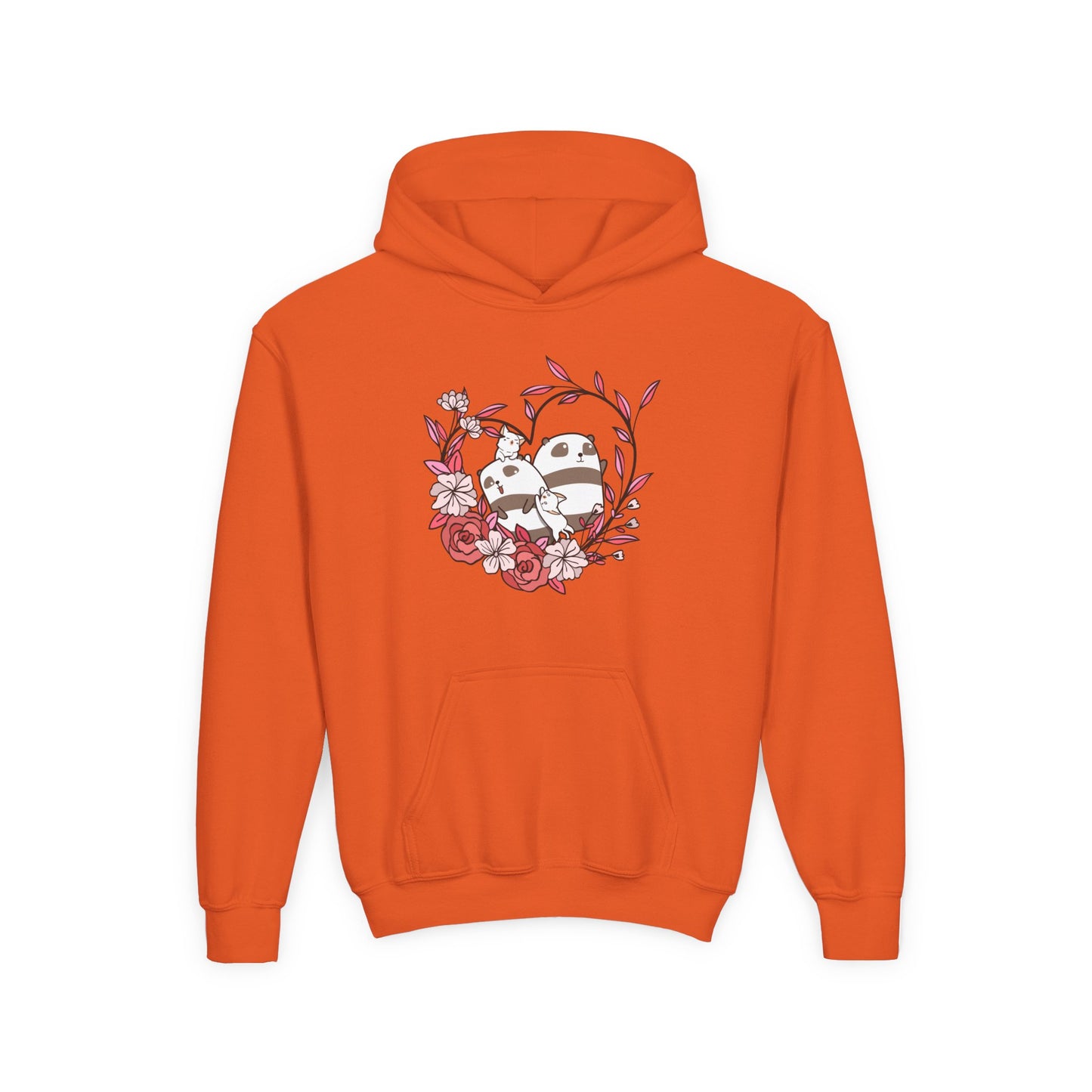 Youth Heavy Blend Hooded Sweatshirt - Panda and cat love