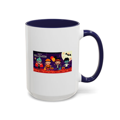 Accent Coffee Mug - Super kiddo with friends on holloween - [[{"value":"Wonderwear Kid"}]]