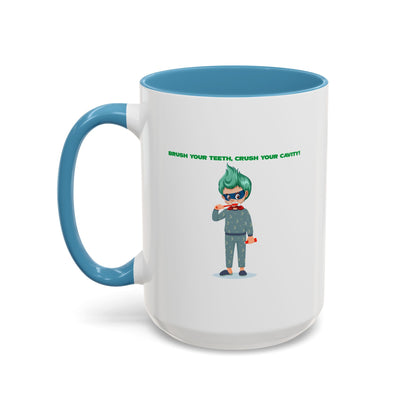 Accent Coffee Mug - Super kiddo brushing teeth - [[{"value":"Wonderwear Kid"}]]