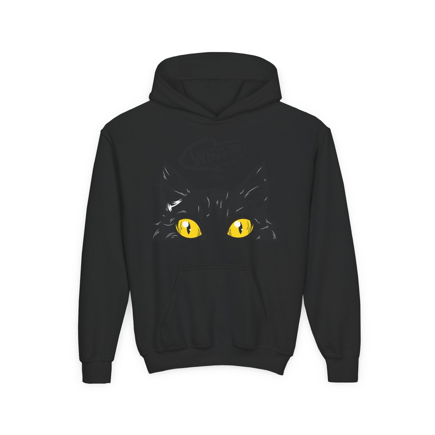 Youth Heavy Blend Hooded Sweatshirt -  Whos there cat