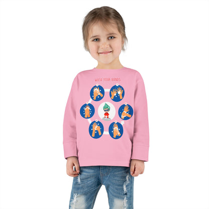 Toddler Long Sleeve Tee - Super kiddo teaching how to wash hands - [[{"value":"Wonderwear Kid"}]]