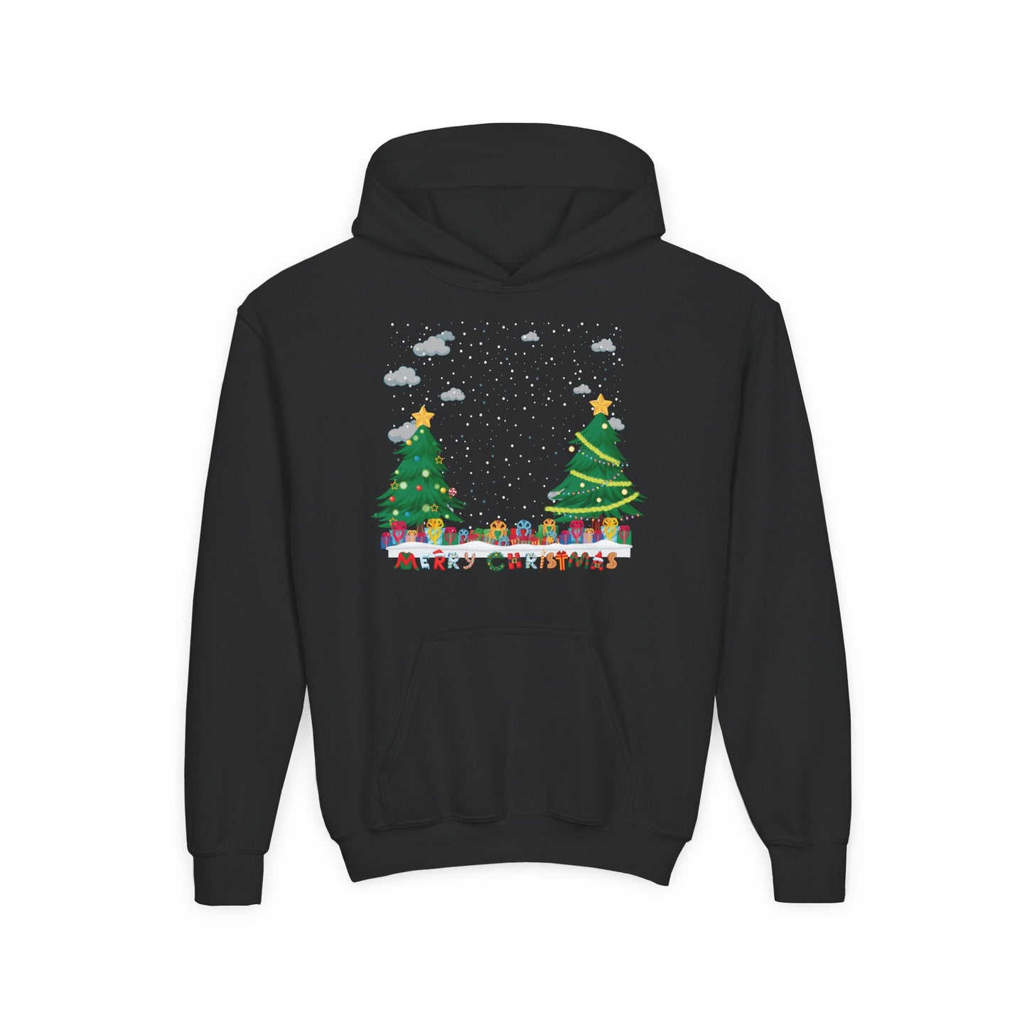 Youth Heavy Blend Hooded Sweatshirt - Christmas and snowing