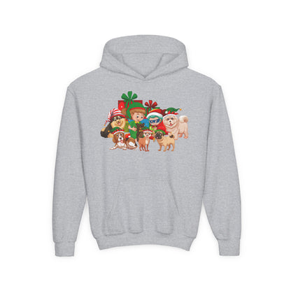 Youth Heavy Blend Hooded Sweatshirt - Christmas with super kiddo pet friends without text - [[{"value":"Wonderwear Kid"}]]