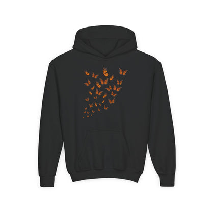 Youth Heavy Blend Hooded Sweatshirt - Group of monarch butterfly Printify