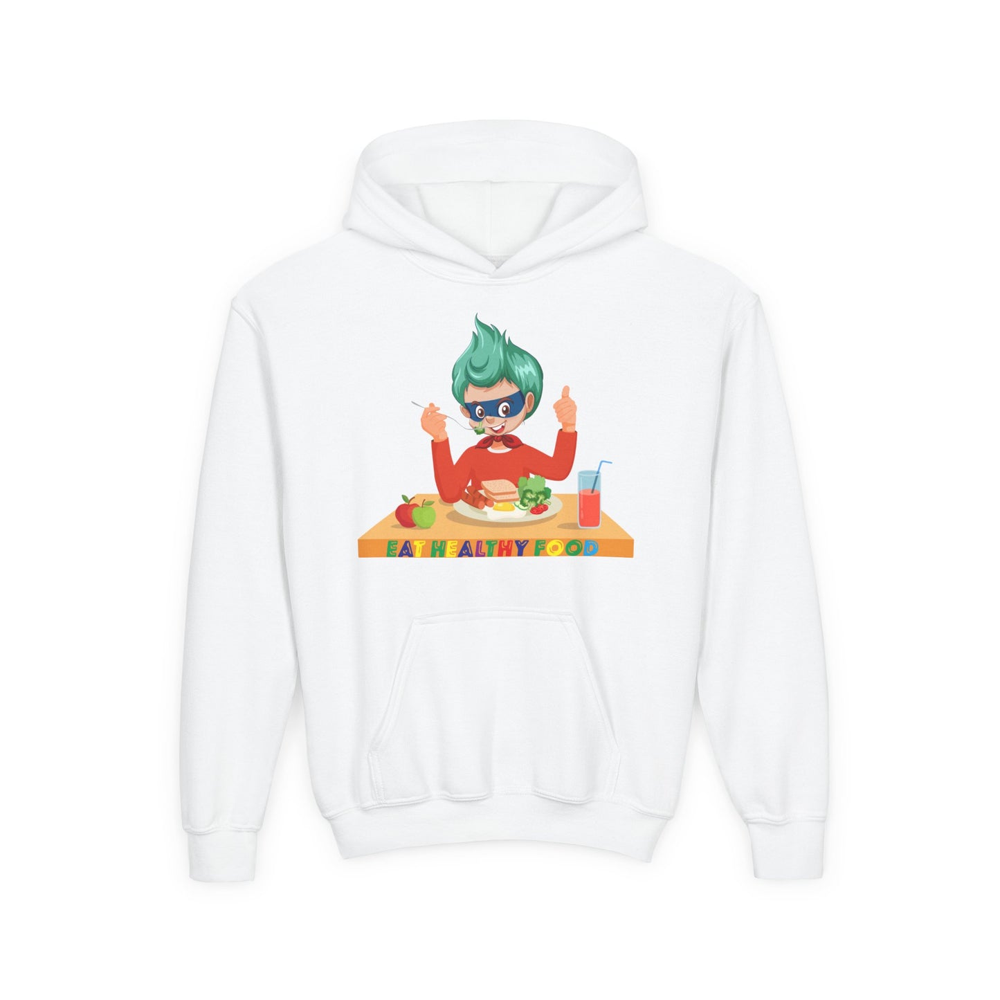Youth Heavy Blend Hooded Sweatshirt - Super kiddo eating healthy breafast