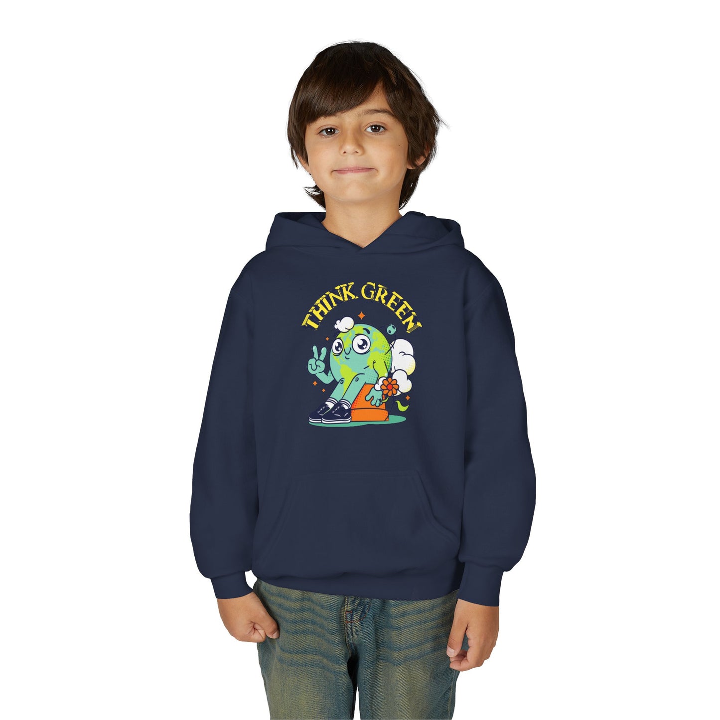 Youth Heavy Blend Hooded Sweatshirt - Think Green' Design