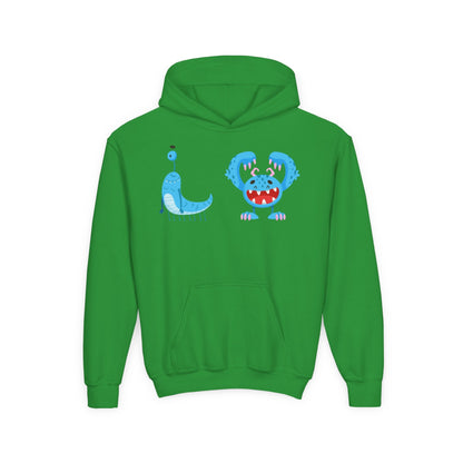 Youth Heavy Blend Hooded Sweatshirt - Happy toothy blue monsters Printify