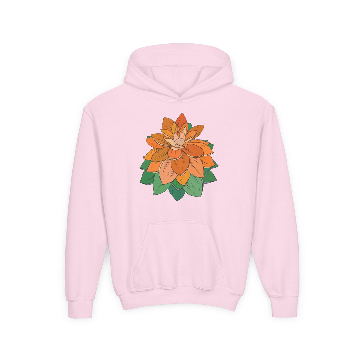 Youth Heavy Blend Hooded Sweatshirt - Orange flower