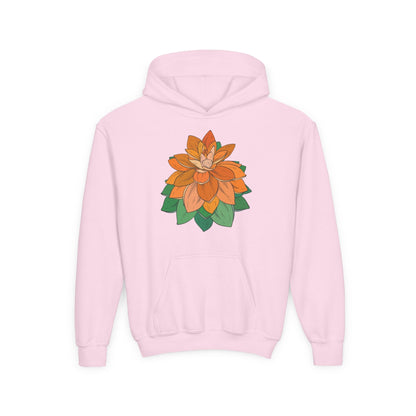 Youth Heavy Blend Hooded Sweatshirt - Orange flower Printify