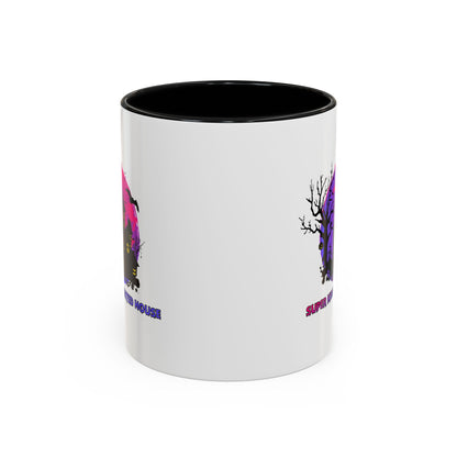 Accent Coffee Mug - Super kiddo flying on hunted house - [[{"value":"Wonderwear Kid"}]]