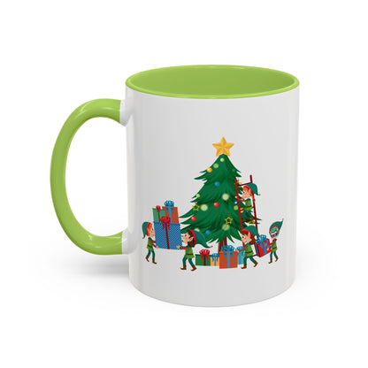 Accent Coffee Mug - Super kiddo putting gifts on christmas tree - [[{"value":"Wonderwear Kid"}]]