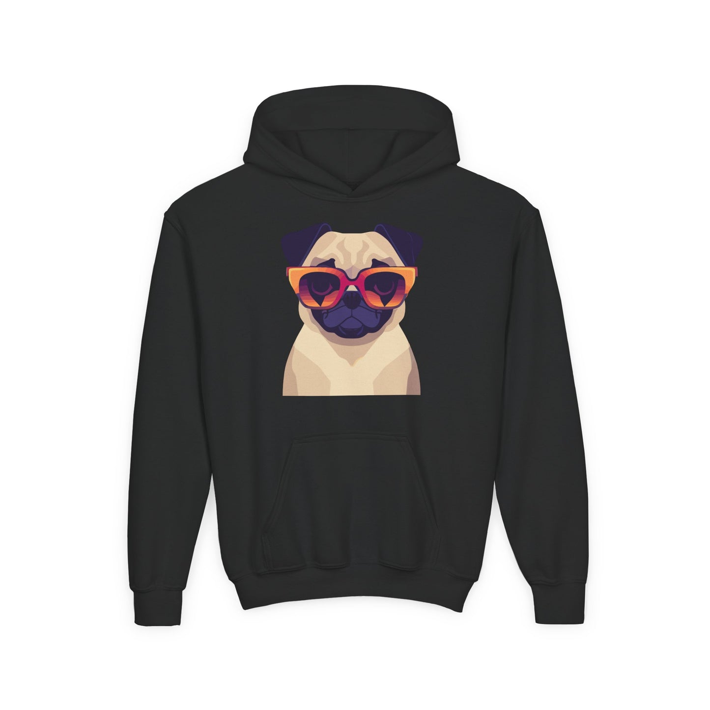 Youth Heavy Blend Hooded Sweatshirt - Cool Pug with Sunglasses