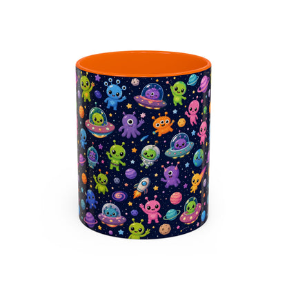 Accent Coffee Mug  (11/15 oz) - Cheerful Cartoon Alien Space