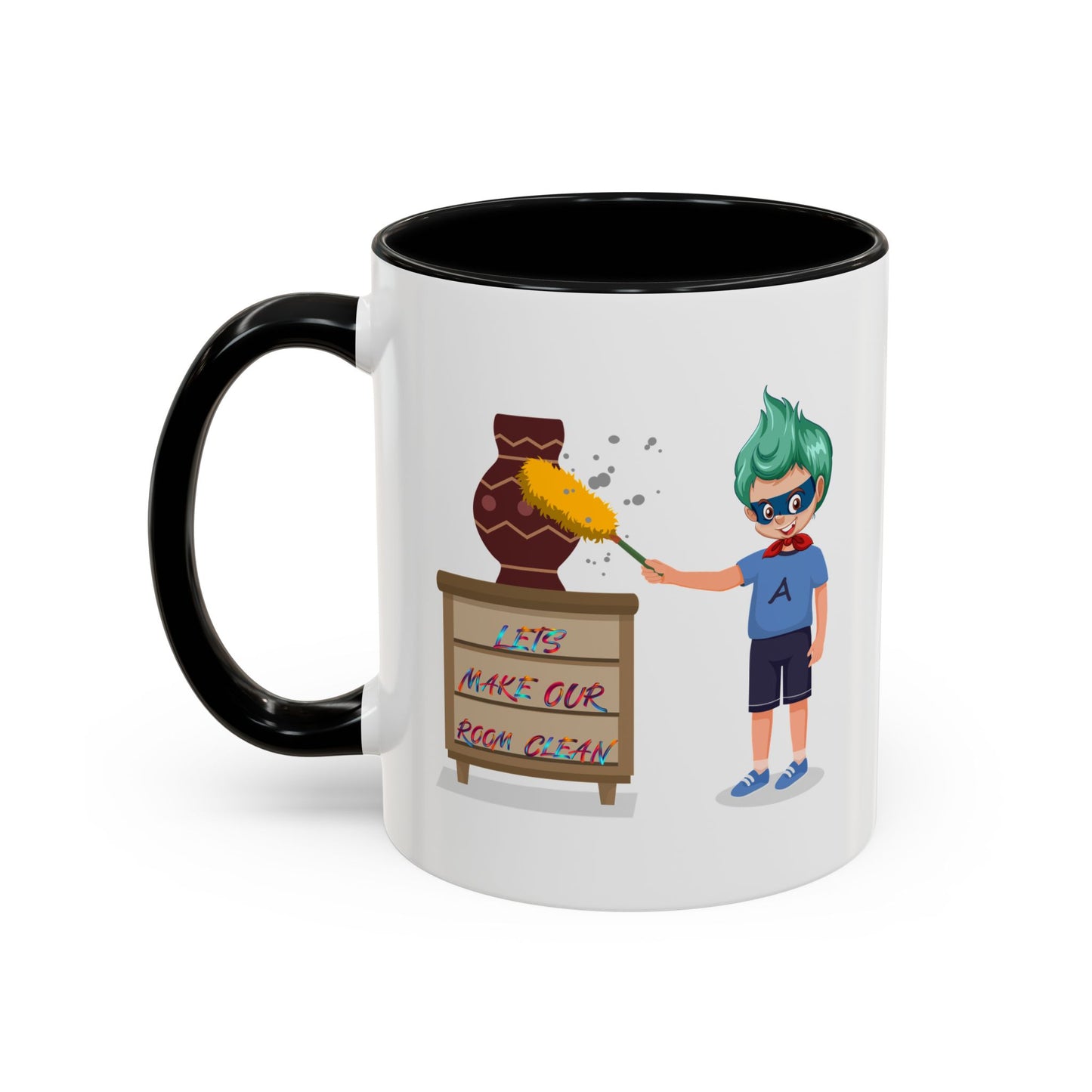 Accent Coffee Mug - Super kiddo cleaning a vase