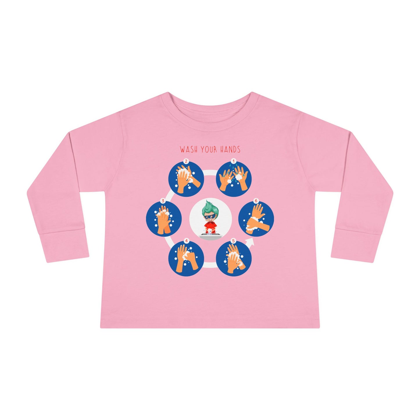 Toddler Long Sleeve Tee - Super kiddo teaching how to wash hands - [[{"value":"Wonderwear Kid"}]]