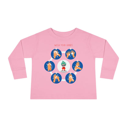 Toddler Long Sleeve Tee - Super kiddo teaching how to wash hands - [[{"value":"Wonderwear Kid"}]]