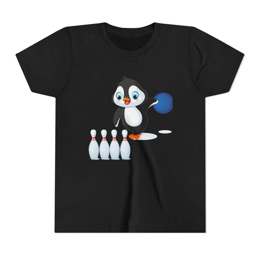 Adorable Penguin Bowling Youth Tee | Fun Kids Shirt, Playful Outfit, Birthday Gift, Sports Apparel, Cute Casual Wear