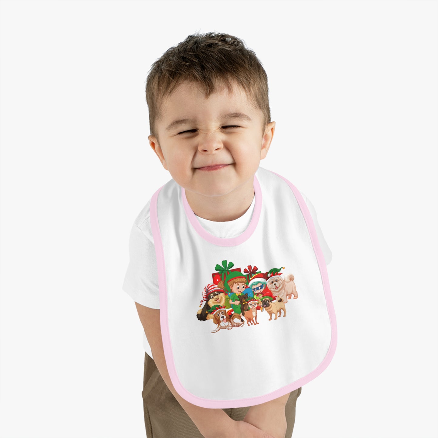 Baby Bib - Christmas with super kiddo pet friends without text