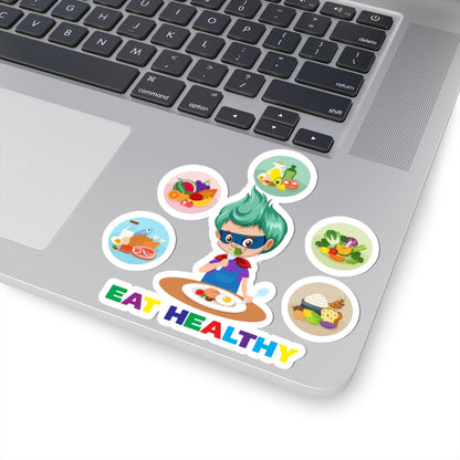 Kiss-Cut Stickers - Supper kiddo showing healthy food to eat - [[{"value":"Wonderwear Kid"}]]
