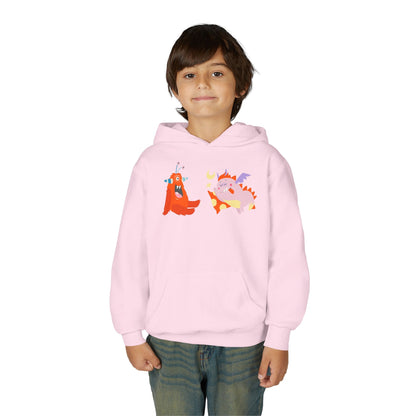 Youth Heavy Blend Hooded Sweatshirt -  Orange monsters Printify