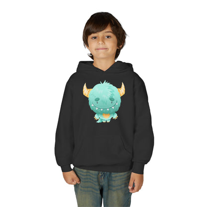 Youth Heavy Blend Hooded Sweatshirt - Cute green baby monster Printify