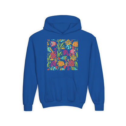 Youth Heavy Blend Hooded Sweatshirt - Colorful tropical corals Printify
